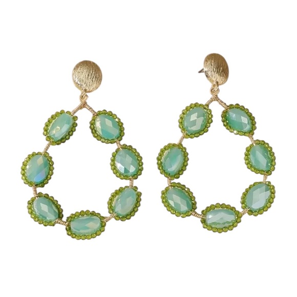 Whimsy_and_Rose Jewelry - Green Bohemian Handcrafted Beaded Crystal Earrings